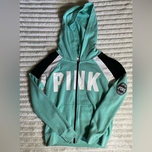 Victoria’s Secret Pink Teal Zip Up Sweater with Hood